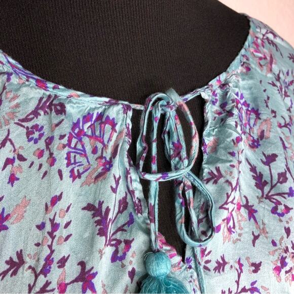 Sundance blue purple floral tassel tie silk blend top size Small - Picture 7 of 15